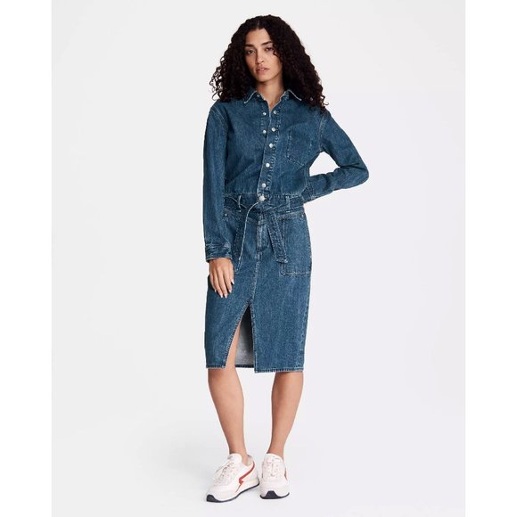 rag & bone Dresses & Skirts - Rag & Bone Mia Belted Denim Midi Dress in Vincent Size S